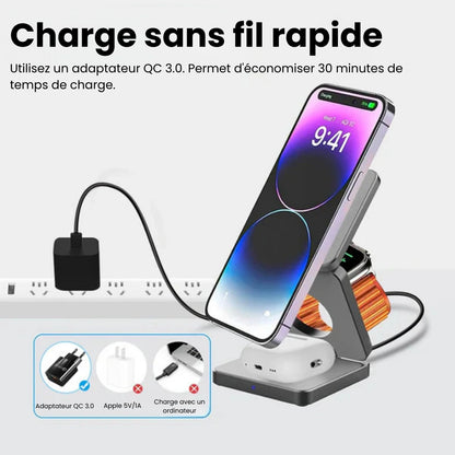 Chargeur sans fil magnétique pliable 3-en-1