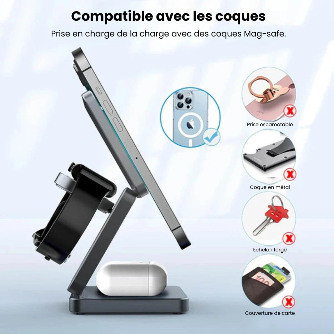 Chargeur sans fil magnétique pliable 3-en-1