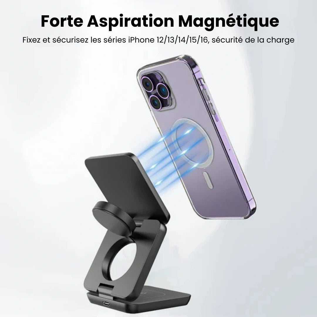 Chargeur sans fil magnétique pliable 3-en-1