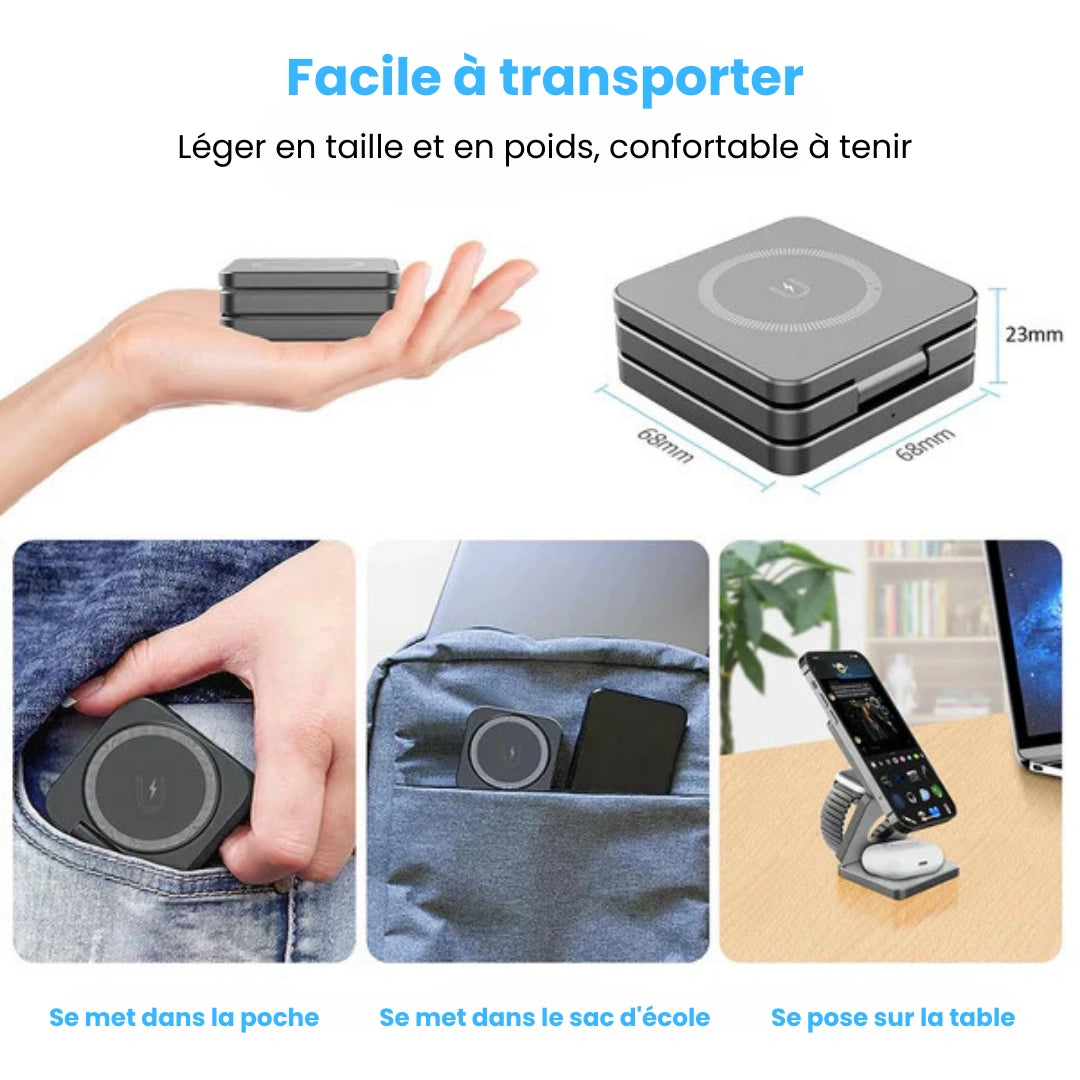 Chargeur sans fil magnétique pliable 3-en-1