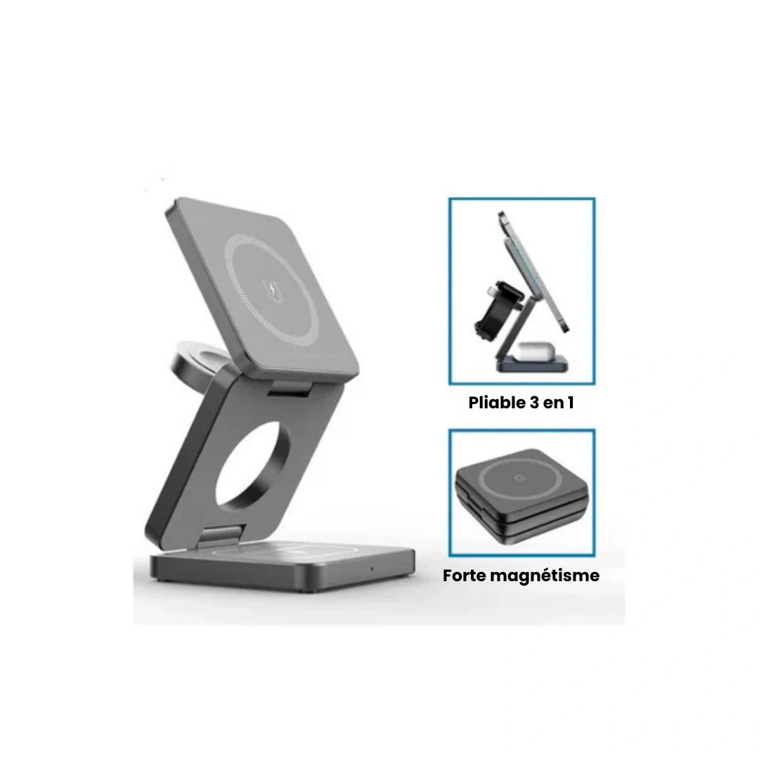 Chargeur sans fil magnétique pliable 3-en-1